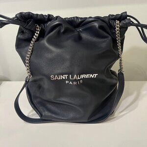 Saint Laurent Teddy Leather Bucket Bag in Dark Smog